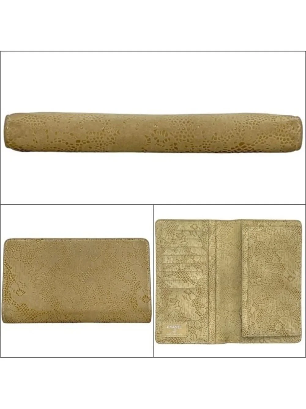 Chanel Bifold Wallet Beige Lace Ismore Ghost Skin CC Logo Folding